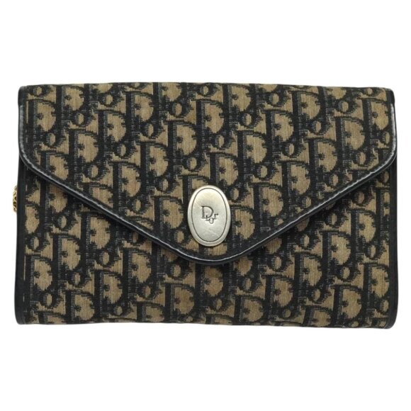 Christian Dior Trotter Canvas Chain Shoulder Bag Navy Gold Auth - Picture 6 of 15